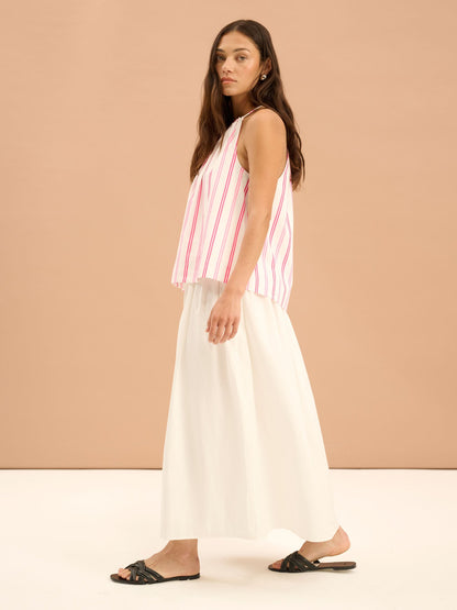 Darcie Drop Waist Full Midi Skirt in White