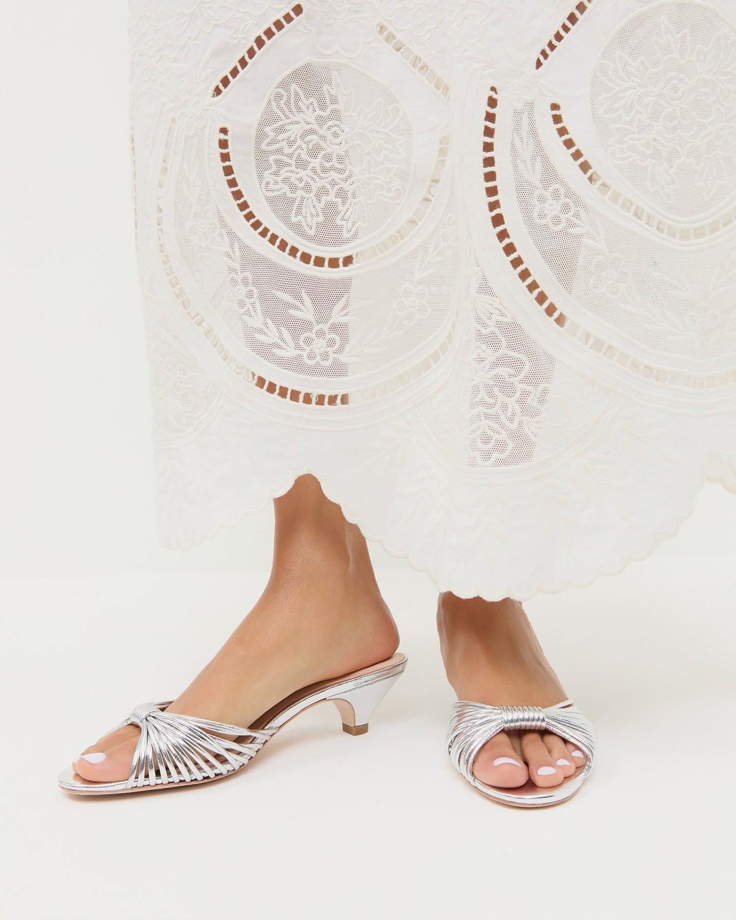 Dixie Silver Leather Kitten Heel