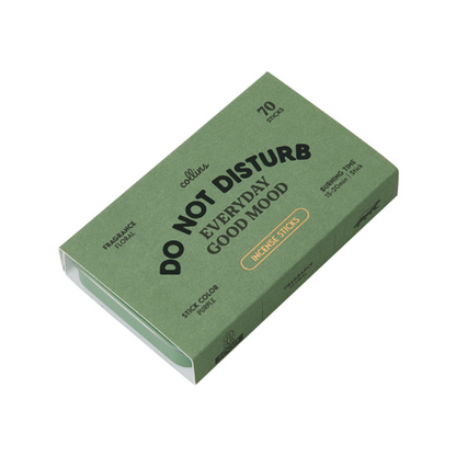 Muted green Collins Everyday Good Mood incense box labeled “Do Not Disturb,” floral-scented incense sticks in bold modern packaging on a clean white background.