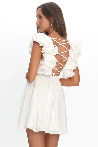 Adagio Lace-Up Back Mini Dress Off White