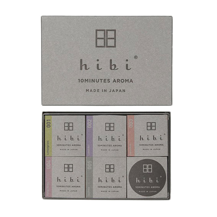 Hibi 10 Minutes Aroma incense matches assorted gift set, Japanese incense matchsticks in minimalist gray packaging, made in Japan.