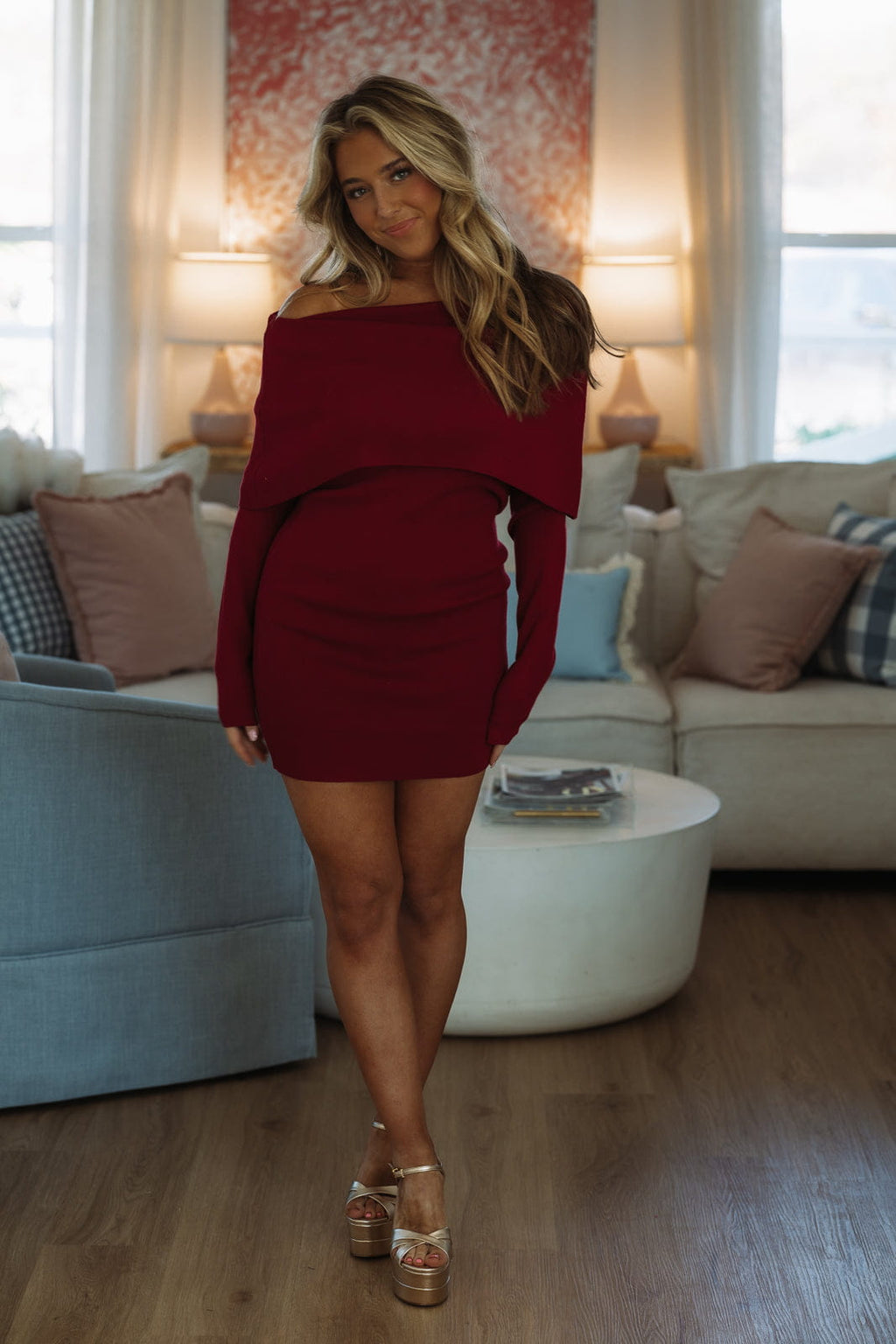 Warm Your Heart Sweater Dress - Burgundy
