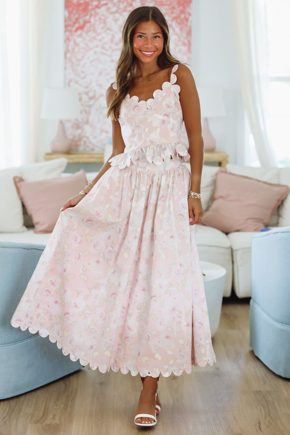 Harbor Breeze Top and Midi Skirt Set - Pink
