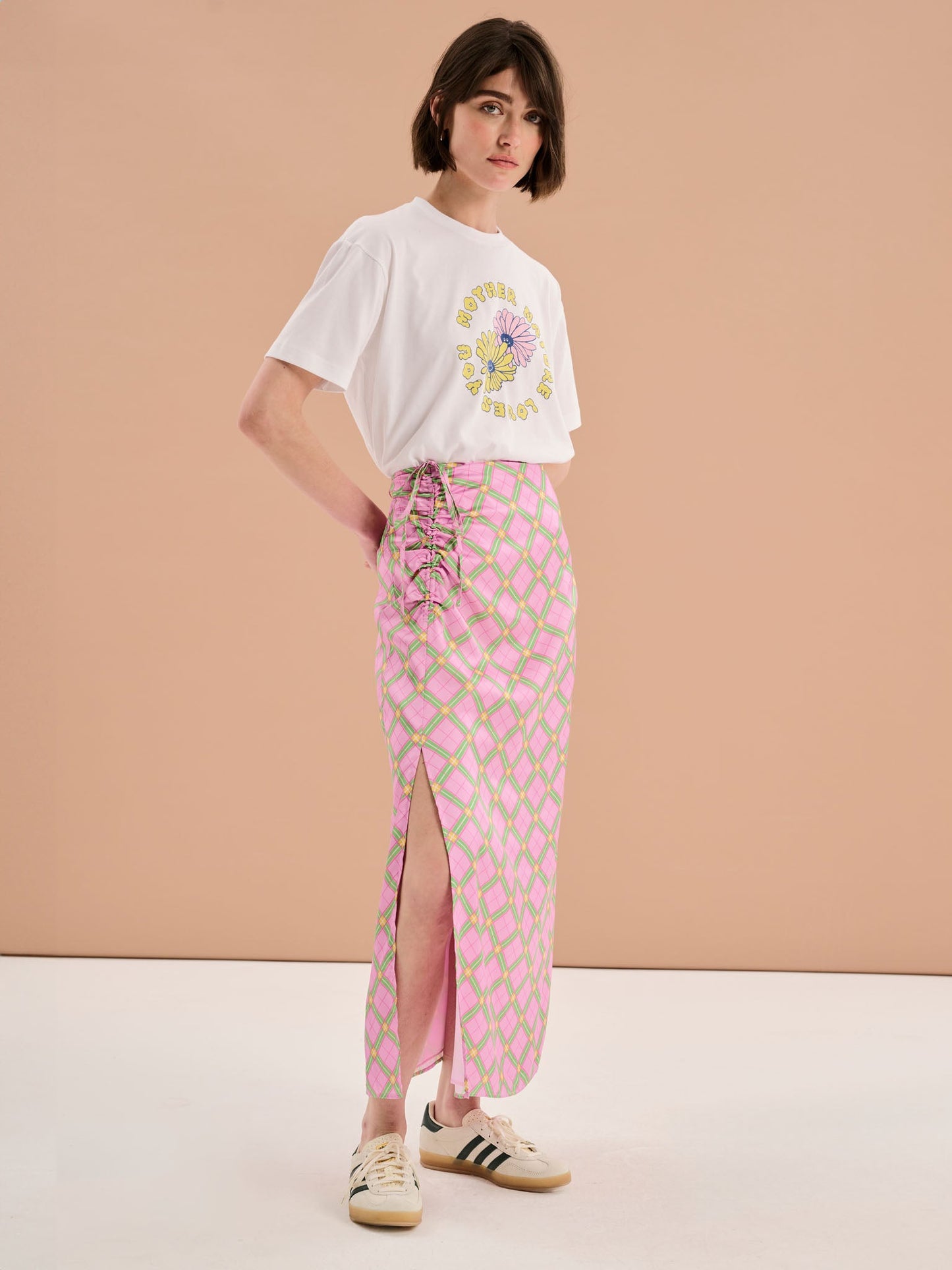 Madelyn Midi Skirt in Pink Check Print