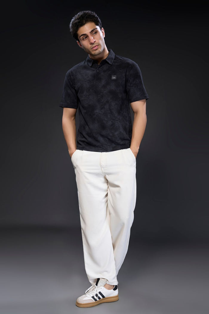 Old Money Knit Polo - Black Plain All Over Print