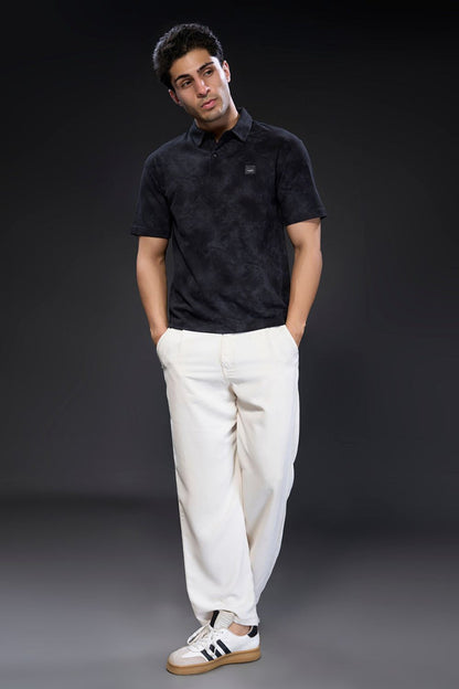 Old Money Knit Polo - Black Plain All Over Print