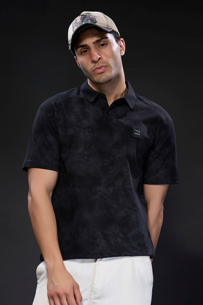 Old Money Knit Polo - Black Plain All Over Print