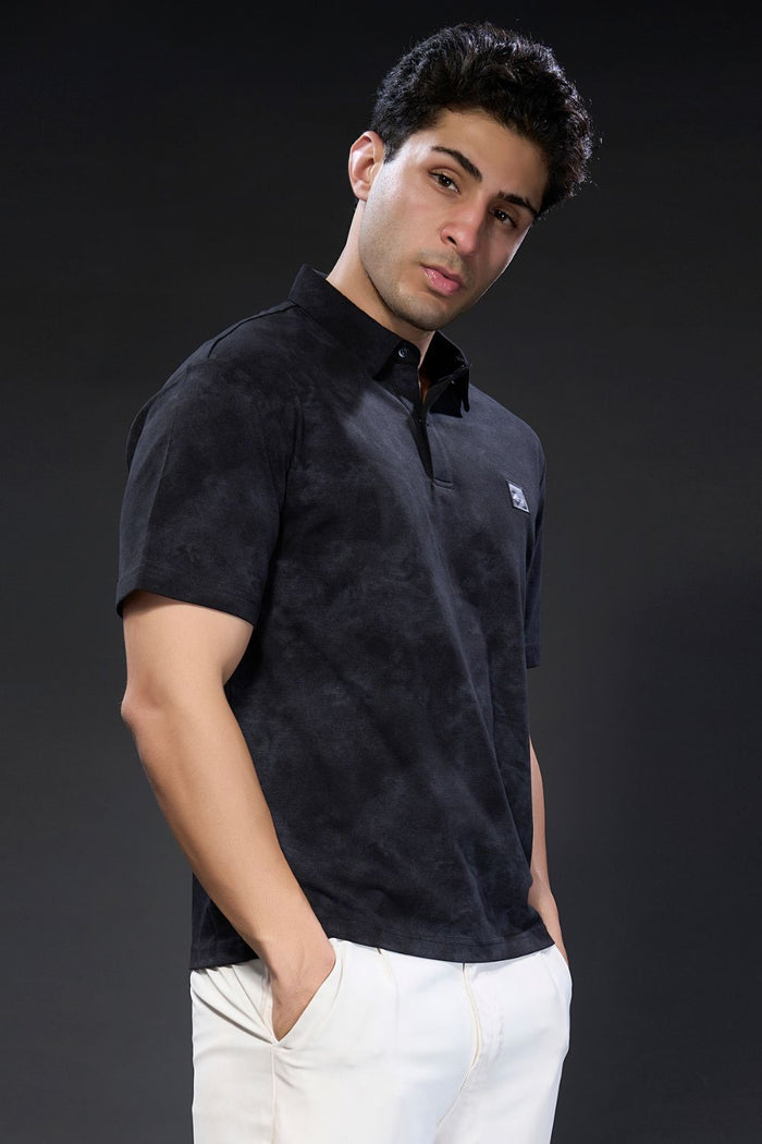 Old Money Knit Polo - Black Plain All Over Print