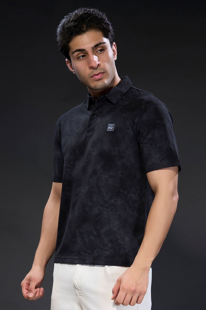 Old Money Knit Polo - Black Plain All Over Print
