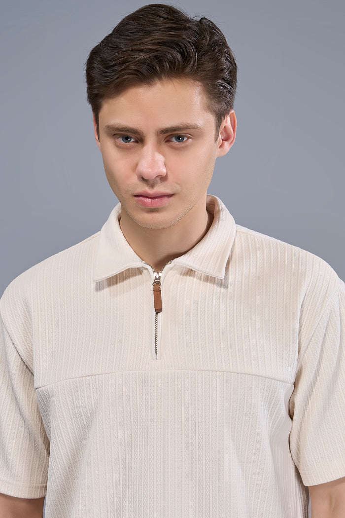 Powder White - Old Money Zip Polo Maxzone Clothing