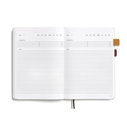 Open Karst Paper Notebook Pro Series showing a two-page lined layout with sections for date, key objectives, and notes, viewed from above on a white background.