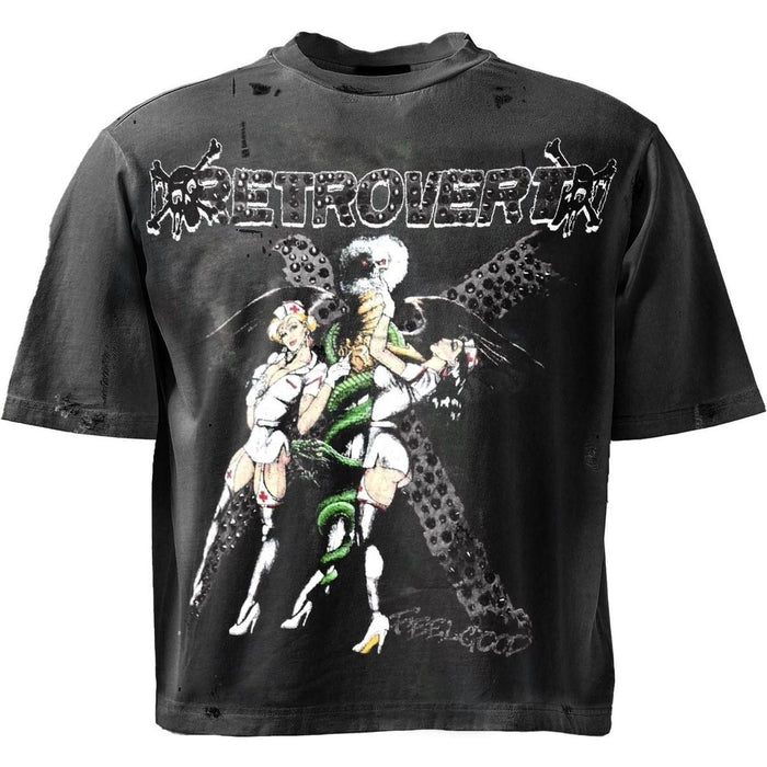 Retrovert Rhinestone Nurse T-Shirt Black