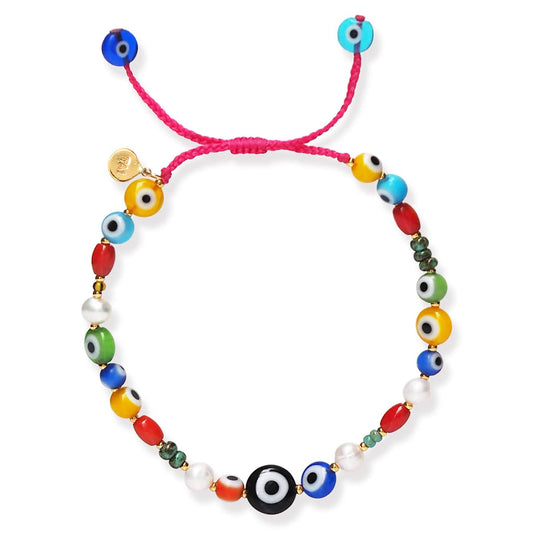 Handmade Beaded Bracelet With Round Evil Eye Beads