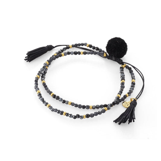 Neutral Double Strand Pom Pom Beaded Bracelet