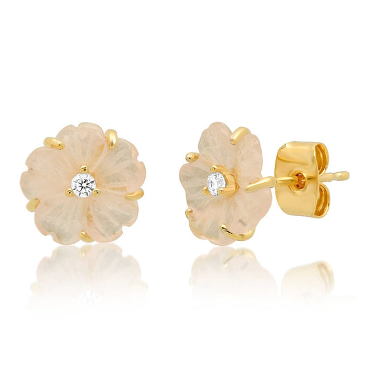 Hand-Carved Flower Stud Earrings