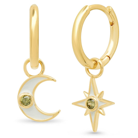 Celestial Mismatched Charm Dangle Hoops