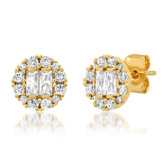 Circular Cz Stud With Round And Baguette Stones