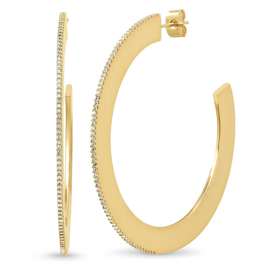 Extra Large Flat Hoops With Pave CZ Accents