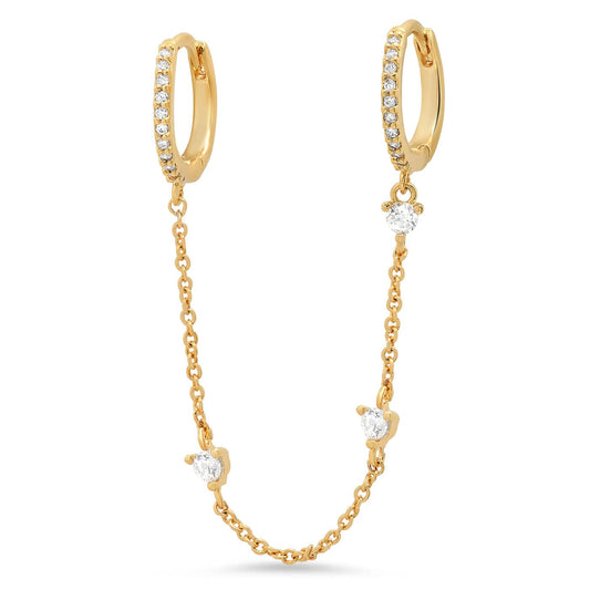Gold Pave Huggies with CZ Dangle Chain