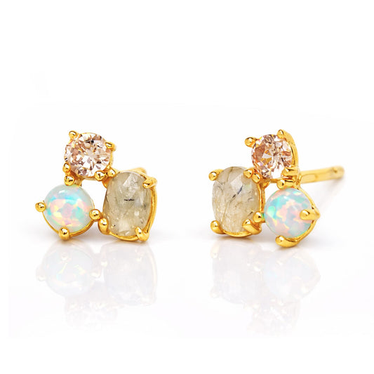 Opal & Labradorite Cluster Stud