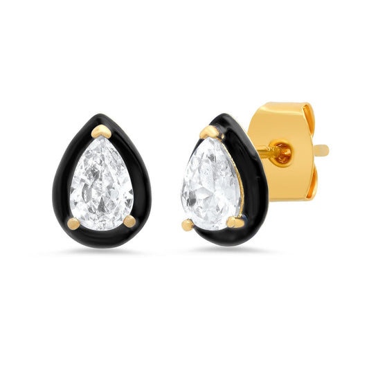 Pear Shaped CZ Studs With Enamel Bezel