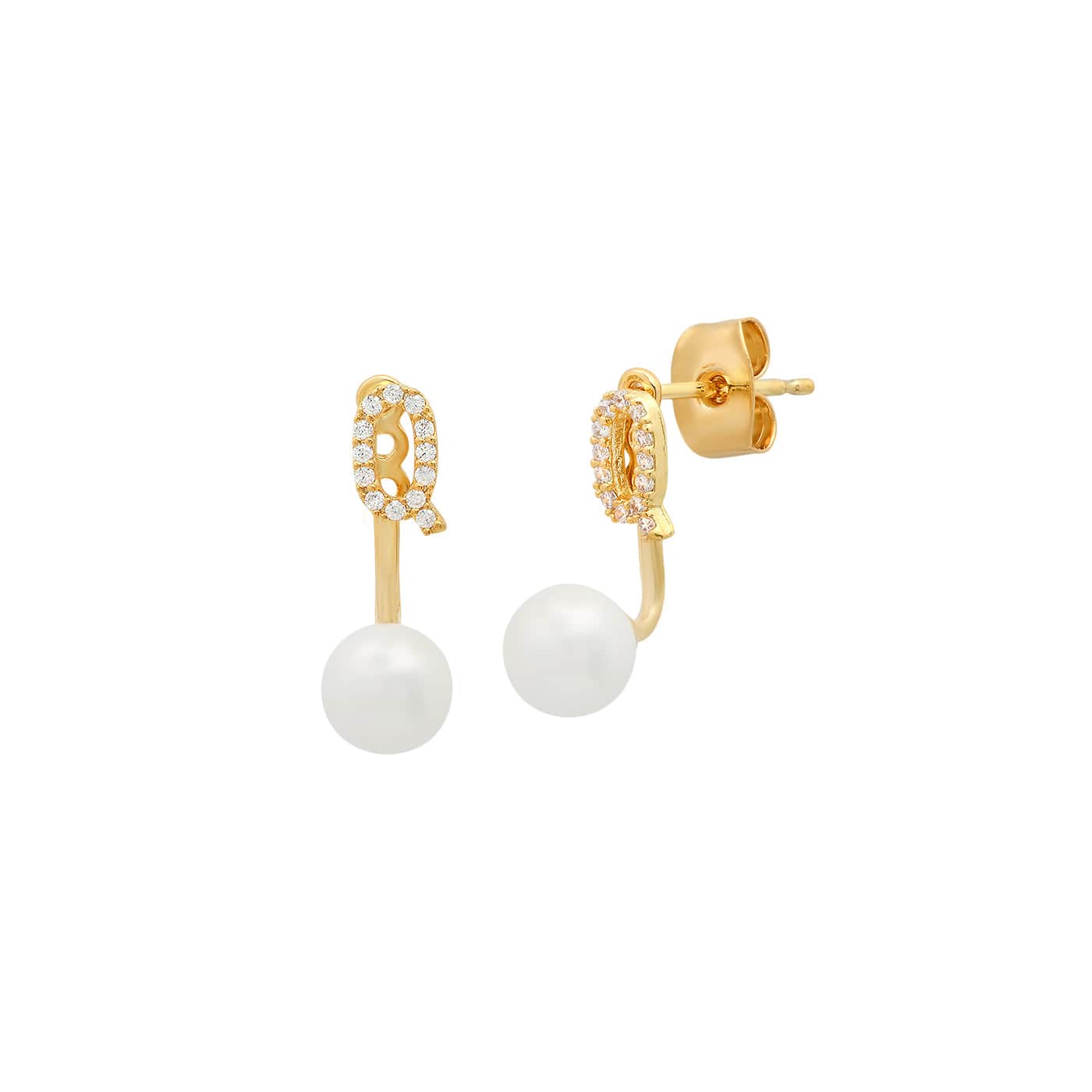 Pearl And CZ Monogram Ear Jacket