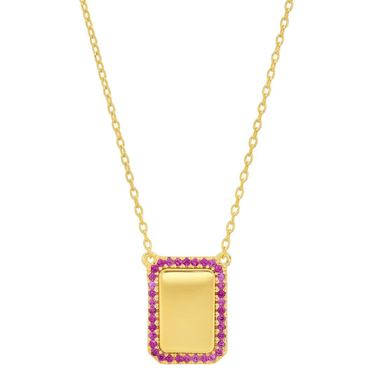 Pink Ruby Pavé Tag Necklace