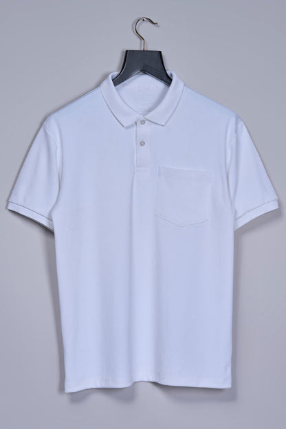 White - Structure Knit Pocket Polo