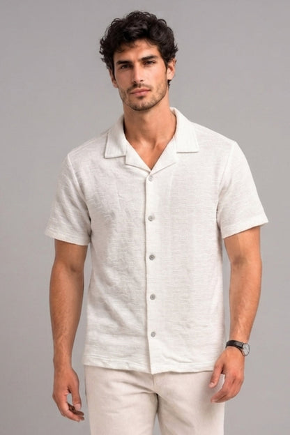 White - Wave Textured Oversized Shirt