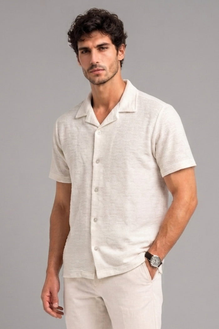 White - Wave Textured Oversized Shirt