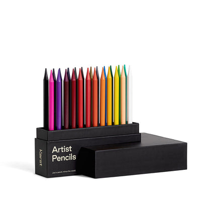 Karst Artist Colored Pencils set of 24 in black display box, premium woodless colored pencils for drawing, sketching, shading, and professional art projects.